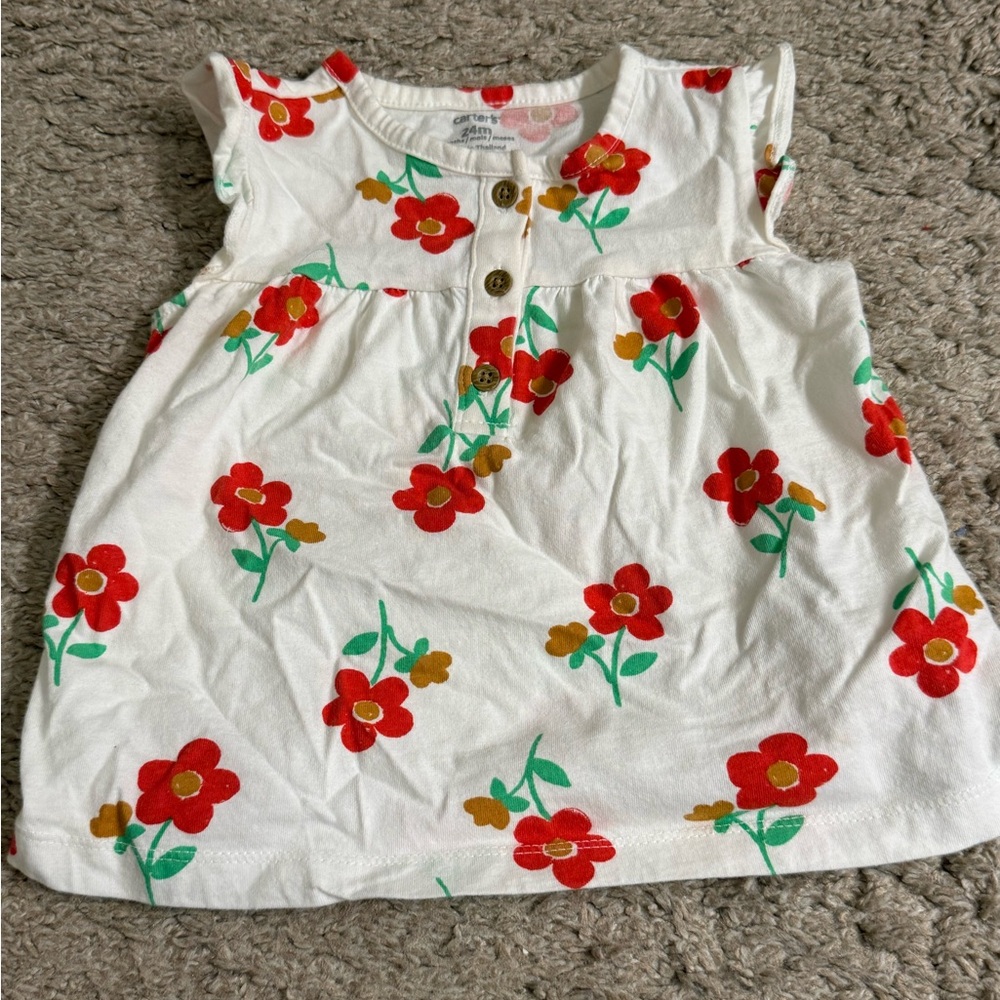 Carter's White Shirt with Red and Yellow Floral Design - 24 months